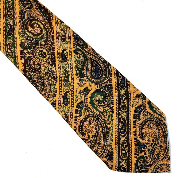 Gant Vintage Tie Challis Wool Paisley Orange Wide Swing Art Deco MCM Mob Mad Men - Picture 1 of 12